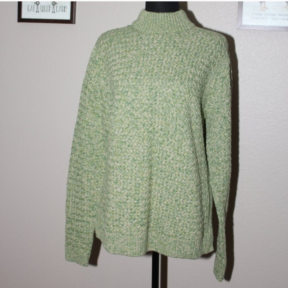 Overland Womens Alaina Basketweave Marled Cotton Sweater Tunic Length Sage